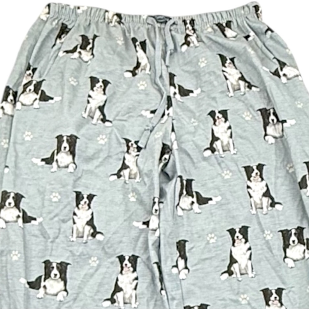Comfies Pajama Pants Womens M Blue Border Collie Dog Print Lounge NWT Cute